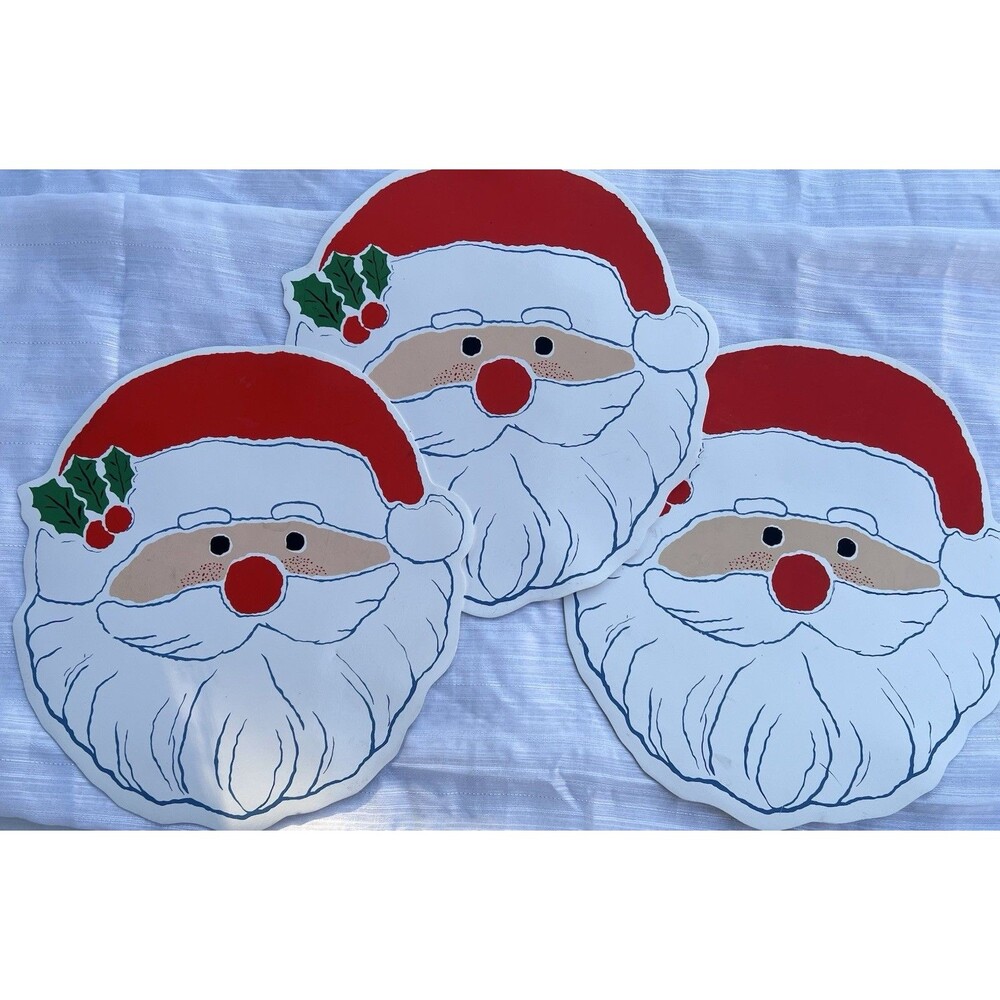 Vintage 1970s Santa Claus Placemats Set of 3 Christmas Retro Holiday